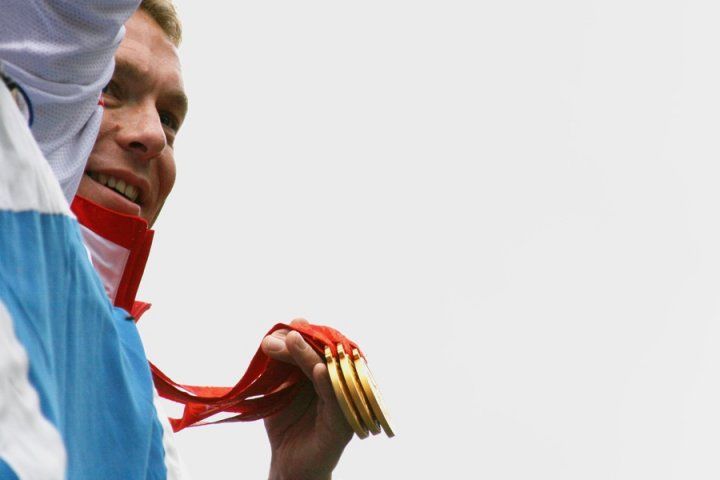 Chris Hoy with his gold medals